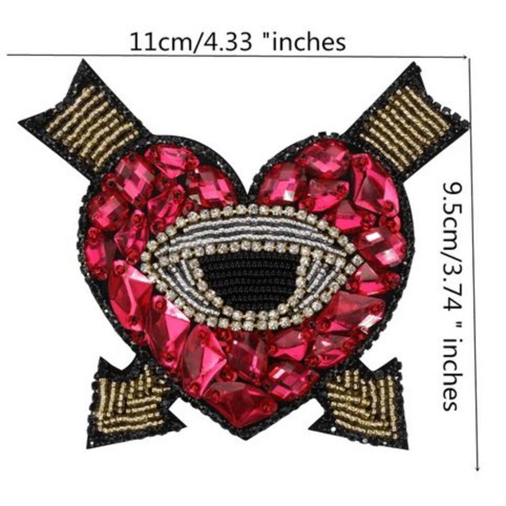 Heart and Eyeball Beaded Rhinestone Applique - 4"x4"